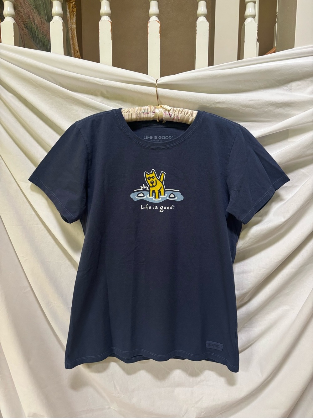 New Life Is Good Dark Blue Dog T shirt M Women’s ~